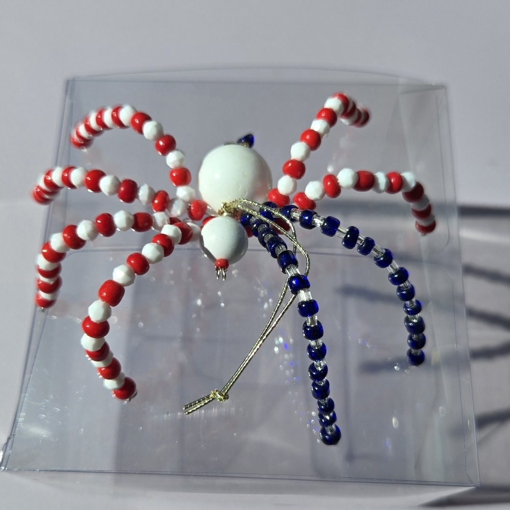 Red, White, and Blue Hand Beaded Spider Decor - Picture 3 of 3